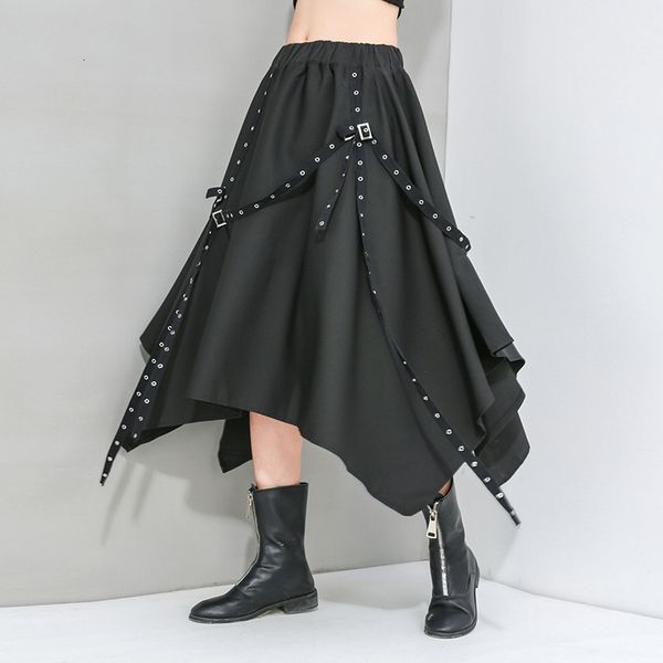 

pants trousers trendy brand women's summer dress elastic waist metal decorative skirt, personalized large irregular fishtail skirt 20-8, Black;white