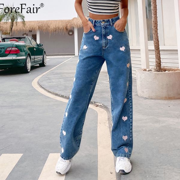 

high waist y2y flare jeans women denim love print aesthetic trousers 2021 autumn vintage streetwear long pants female, Black;white