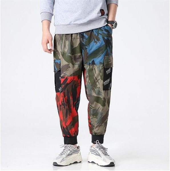 

men's pants spring 2021 japanese cotton oversize cargo youth camouflage patchwork casual corset, Black