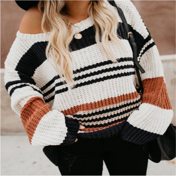 

women's sweaters fashion striped color block oversized pullovers women winter o-neck casual loose long streetwear warm outerwear 2021, White;black