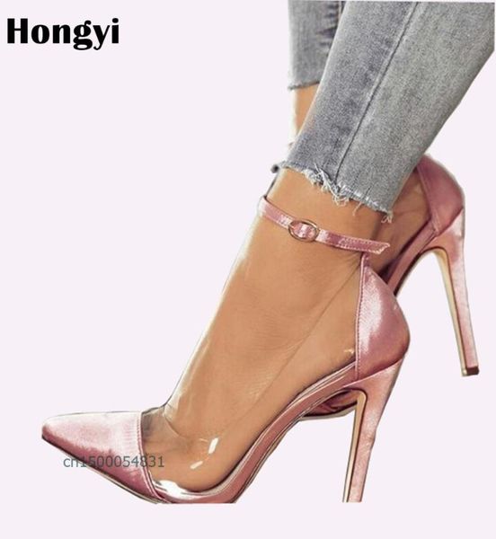 

hongyi transparent pvc patchwork high heel shoes pointed toe woman pumps slip-on stiletto heels office lady dress, Black