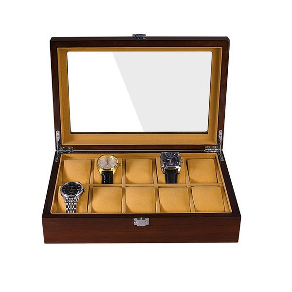 

watch boxes & cases wooden box holder storage display organizer luxury wood casket piano paint 10 epis acrylic glass watches case, Black;blue