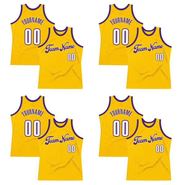 Custom Gold White-Purple-2 Authentic Throwback Basketball Jersey