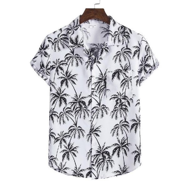 

men's casual shirts 2021 summer beach style short-sleeved floral shirt fashion short sleeve slim fit hawaiian coconut tree, White;black