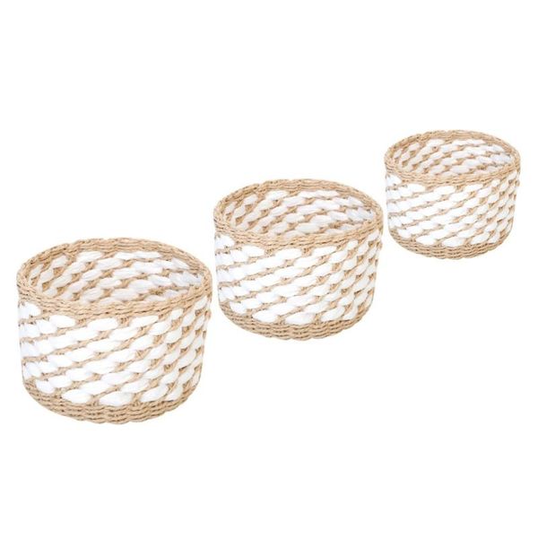 

storage baskets 3pcs deskbook basket straw woven container (khaki)