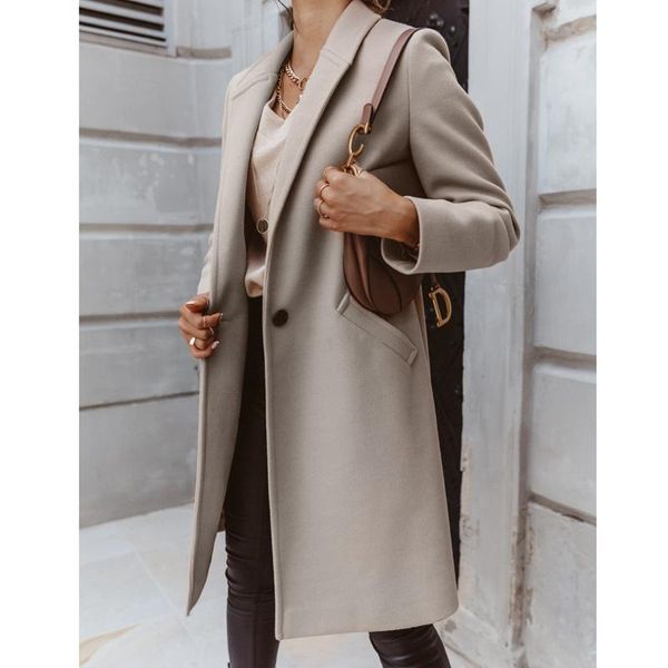 

women's wool & blends wepbel women casual jackets outwear overcoats autumn and winter trench coats solid lapel long button woolen coat, Black
