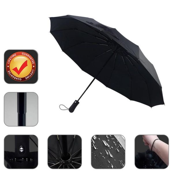 

umbrellas three-folding umbrella windproof double vented travel auto open close with 12 ribs durable black/red/blue rain gears