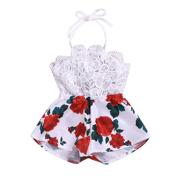 

clothing sets baby cotton fashion outdoor breeches sleeveless lace loose printed wide leg shorts casual rompers 0 -3 y skin-friendly, White