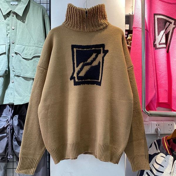 

men's sweaters turtleneck half-zip we11done sweater men 1:1 welldone logo jacquard heavy fabric women loose clorhing, White;black