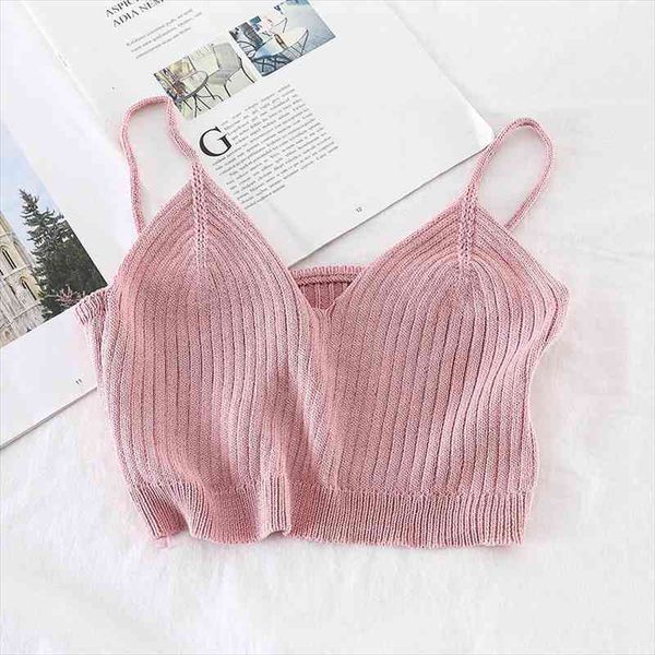 

spaghetti knitted women camis crop clothing summer v-enck strecthy, White