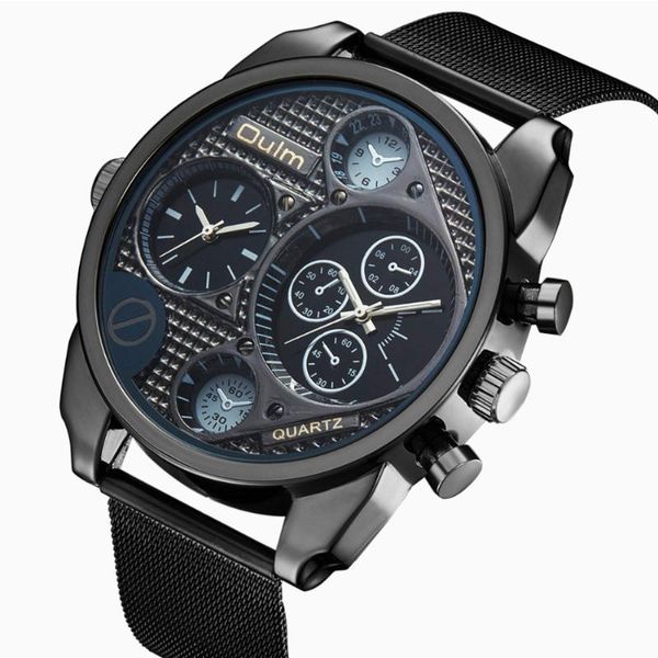 

wristwatches fashion oulm mens watches stainless steel strap dual japan movt casual quartz watch black reloj hombr, Slivery;brown