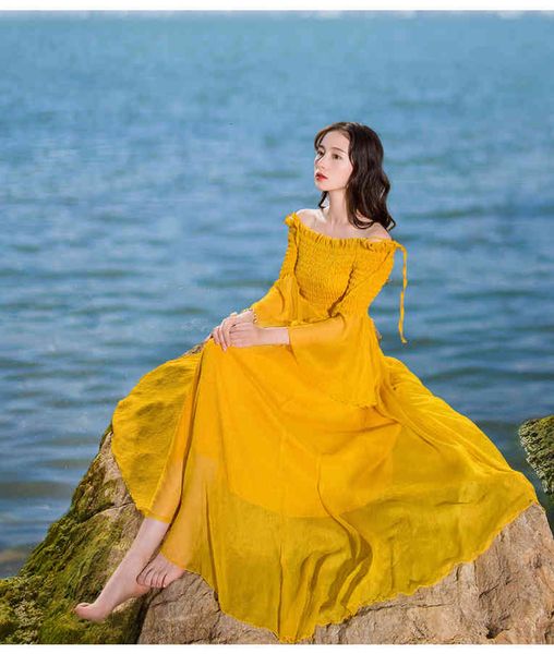 

white pink a line holiday ball gown beach women es summer slash neck yellow chiffon flare sleeve ladies long maxi vestidos, Black;gray