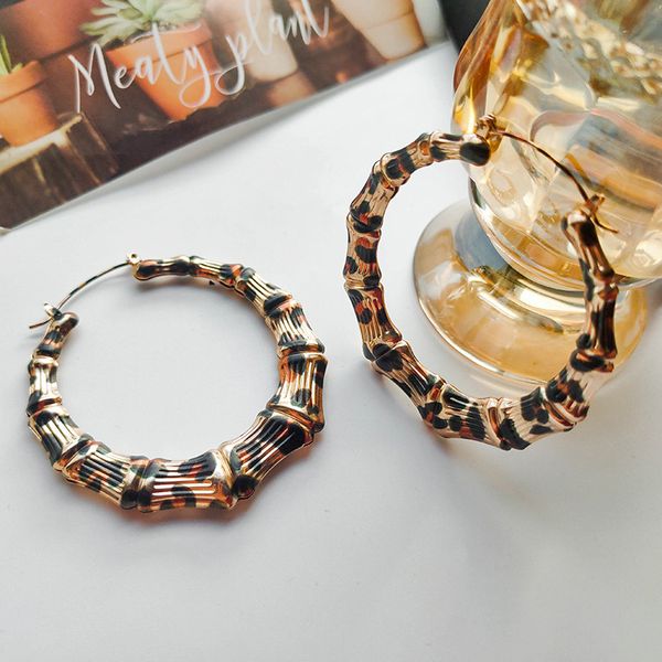 

leopard hoop earrings women 2021 trend boho bamboo earring big large fashion round hoops fall ear ring gifts to girlfriend, Golden