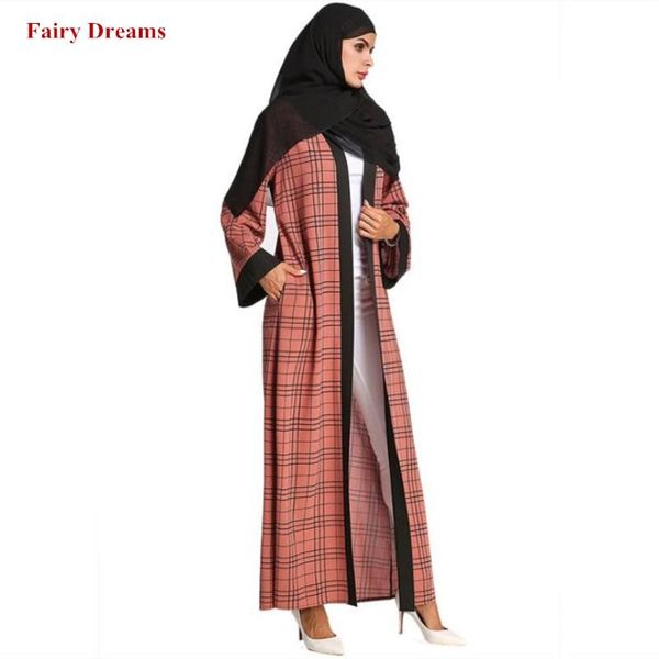 

plaid muslim abayas for women islamic clothing caftan bandage cardigan turkish bangladesh fashion clothes 2021 style ethnic, Red