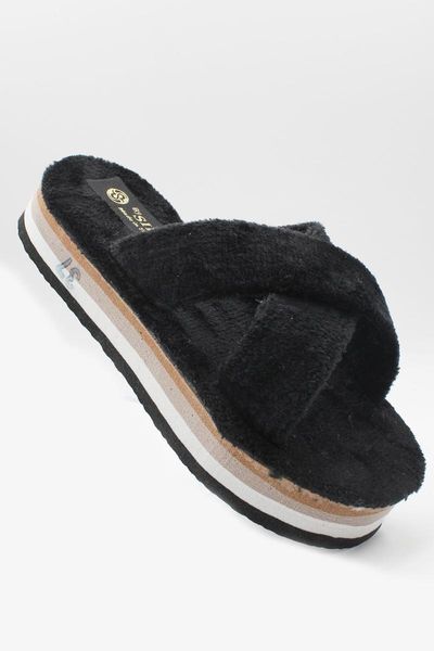 

slippers plush cross home slipper, Black