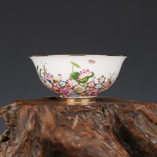 

qing dynasty qianlong enamel painted gold flower bowl antique porcelain collection rice jingdezhen high grade tableware bowls