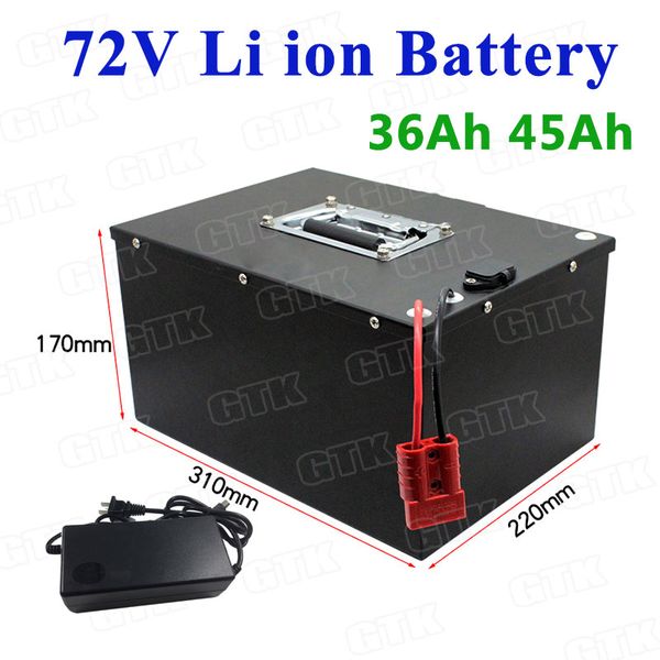 GTK 72 V 36Ah/45Ah lithium ion batterij met stalen doos ingebouwde BMS voor 3600 w elektrische driewieler electrocar electrombile + 5A Charger