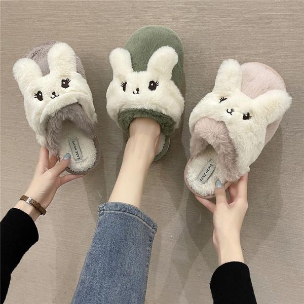 

slippers shoes woman 2021 low casual cover toe fur flip flops pantofle lady flock luxury plush massage flat girl cotton fabr, Black