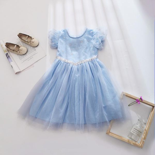 

summer kids girl party dress short sleeve mesh children cartoon cute little casual bow korean vestidos girl's dresses, Red;yellow