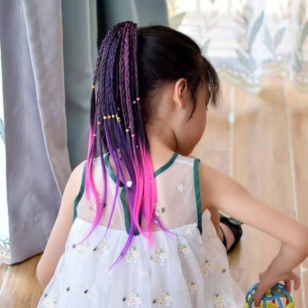 

ponytail hair ornament gradient color elatric band cute wig kids hairpins rubber bands diy braided fashion accessories, Slivery;white
