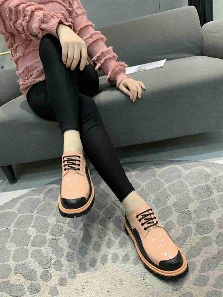 

dress shoes 2021 design women's pumps patent leather lace-up thcik bottom platform low pink for women colormatching, Black