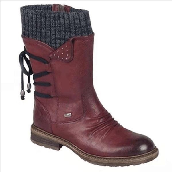

boots 2021 round toe thick heel lace-up wool mid-tube, Black