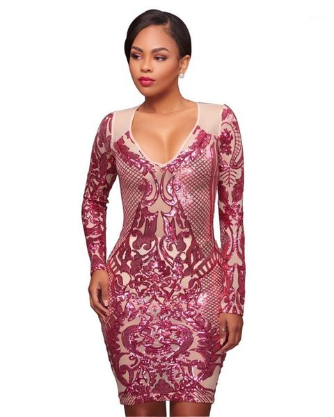 

casual dresses 2021 stylish sequins long sleeve club dress gorgeous v neck bodycon mini party stage costumes vestidos, Black;gray