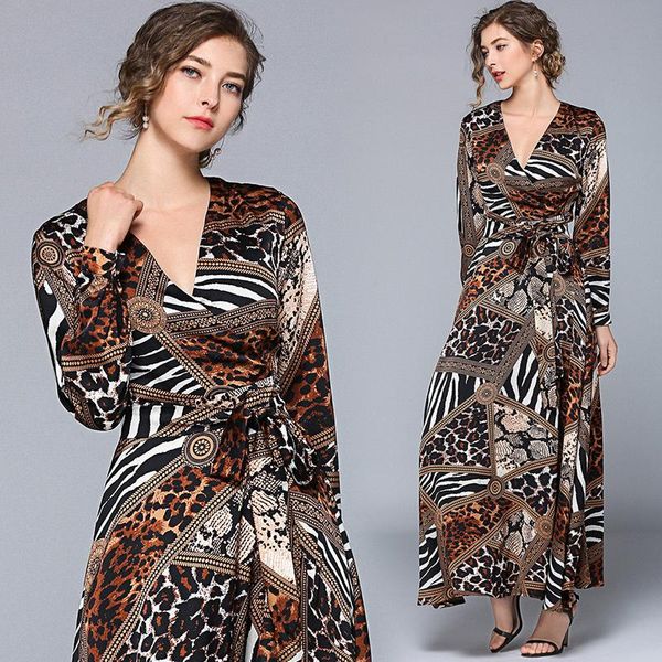 

casual dresses european and american women's wear v-neck printed pendant tie dress, Black;gray