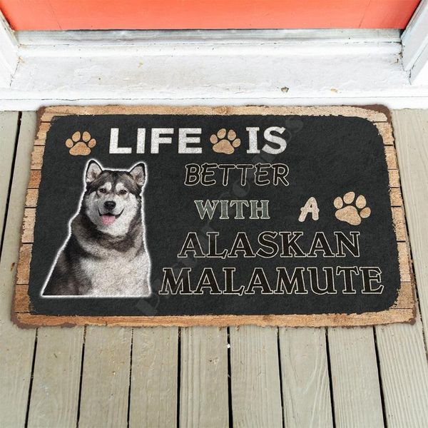 

carpets 3d life is better with a alaskan malamute custom doormat indoor non slip door floor mats decor porch