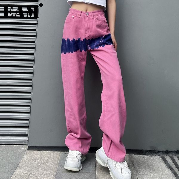 

[eam] tie dye gradient high waist wide leg denim jeans loose women full length trousers fashion spring autumn 1dd7225 21512, Blue