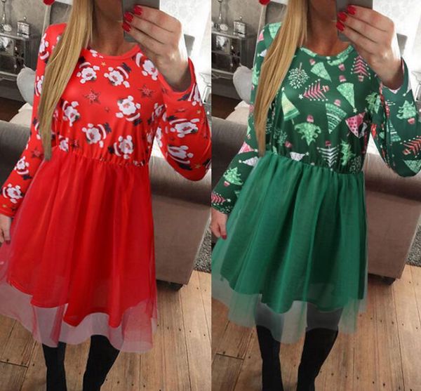

casual dresses autumn winter christmas print dress red green o-neck long sleeve women fashion slim office lady, Black;gray