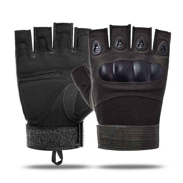 

fingerless tactical sport gloves army military police knuckle protective outdoor gloves climbing cycling glove touchscreen for men women, Black
