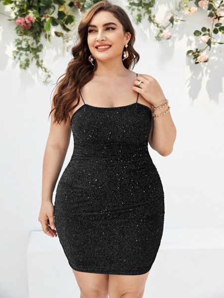 

plus glitter cami bodycon dress t32n#, Black