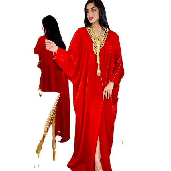 

ethnic clothing moroccan kaftan dubai open abaya dress for women gold ribbon batwing sleeve arabic muslim turkey clothes france velvet, Red