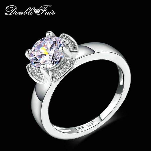 

wedding rings double fair four leaves flower cubic zirconia 7mm crystal silver color fashion jewelry for women anel dfr658, Slivery;golden