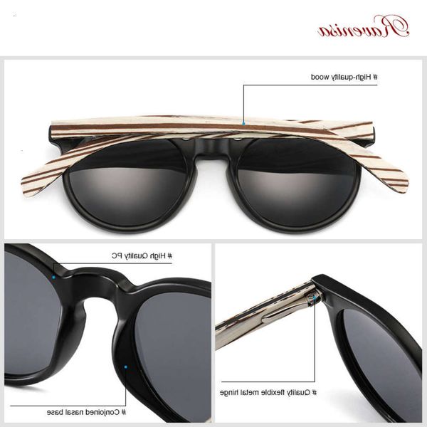 

sunglasses brand designer polarized sunglasses men plastic frame wood temple fashion round sun glasses mirror lens uv400, Black