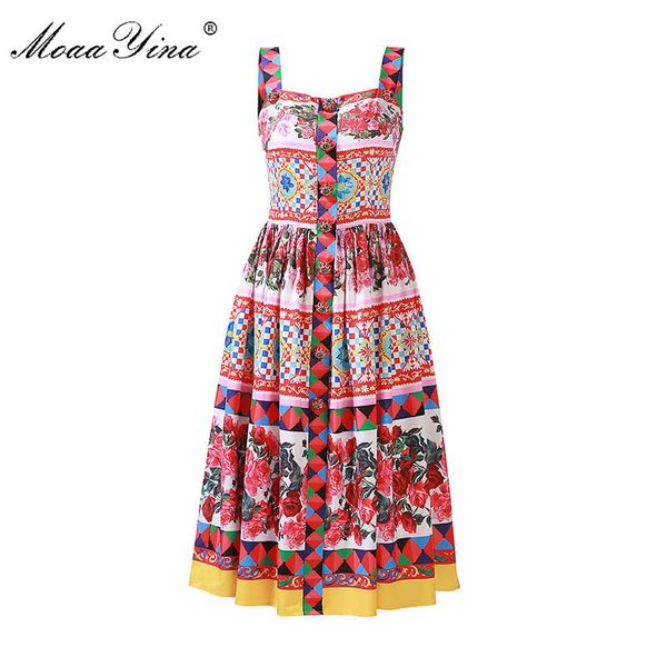 

fashion runway dress summer women backless spaghetti strap floral-print buttons diamond casual holiday 210524, Black;gray