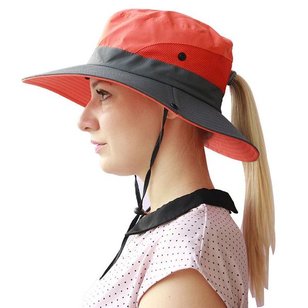 

waterproof bucket hat men women boonie outdoor uv protection wide brimponytail panama safari hunting hiking fishing sun cycling caps & masks, Black