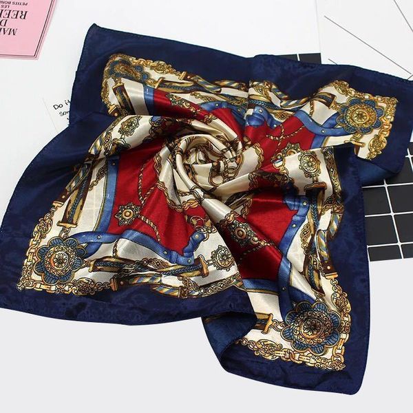 

scarves 50*50cm silk scarf women small soft squares decorative head multicolor stripe print kerchief ne wrap, Blue;gray