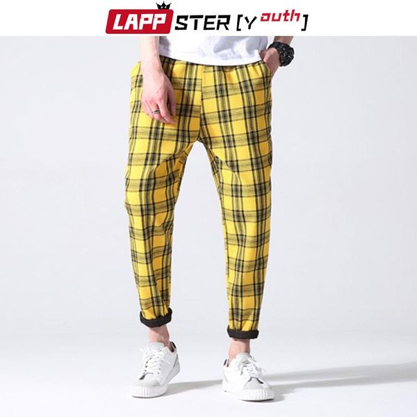 

men's pants lappster-youth men plaid streetwear 2021 harajuku korean fashions autumn joggers sweatpants man 5 colors harem, Black