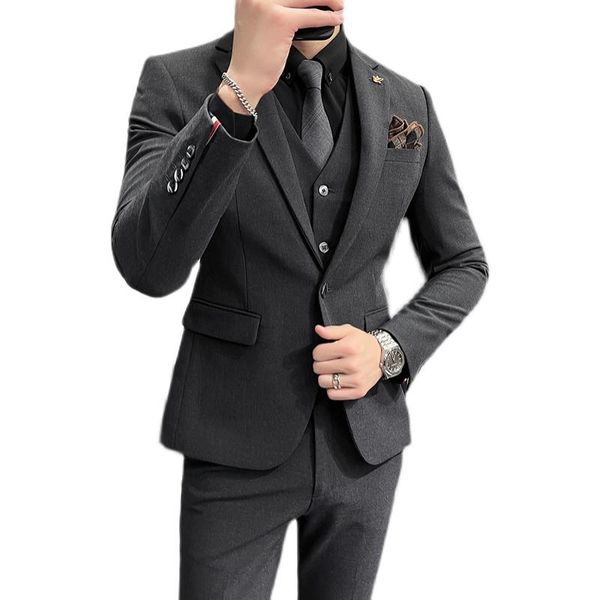 

men's suits & blazers 7xl ( blazer + vest pants ) mens solid color formal business slim suit three-piece set groom wedding dress party, White;black