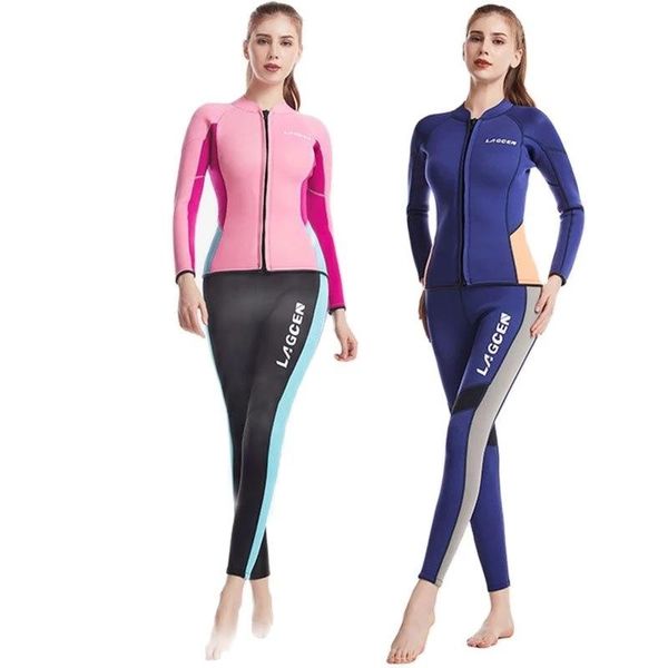 

swim wear lagcen 2.5mm neoprene wetsuit women long sleeve scuba diving suit female surfing snorkeling 2 pieces set winter thermal swimsuit