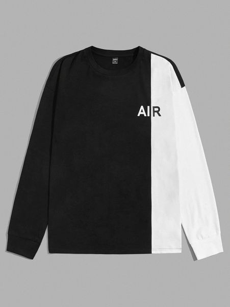 

men letter graphic two tone tee i7cc#, White;black