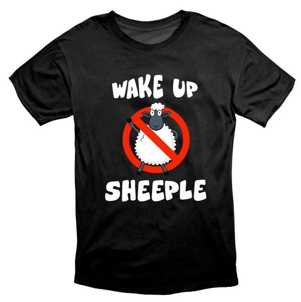 

wake up sheeple conspiracy t shirt black, White;black