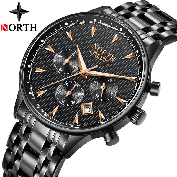 

wristwatches north watch men chronograph sport mens watches waterproof full steel quartz black clock relogio masculino, Slivery;brown