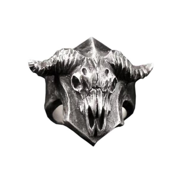 

cluster rings men punk gothic vintage silver color evil worship baphomet sheep skull biker goat horn ring r00065, Golden;silver