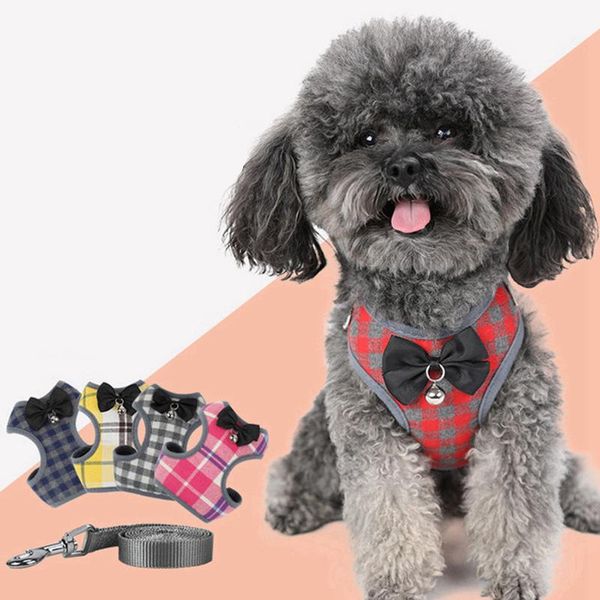 

small dog harness and leash set pet cat vest with bow tie mesh padded leads for puppy dogs chihuahua yorkie pug collars & leashes