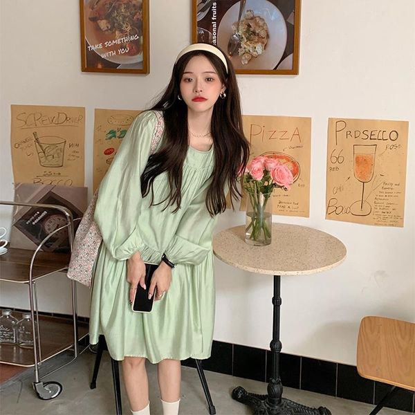 

casual dresses women's solid color long sleeve dress, loose, beautiful and small, suitable for spring autumn, 2021, Black;gray