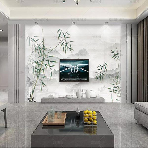 

wallpapers chinese style ink bamboo wallpaper mural quiet zhiyuan tv sofa living room background wall