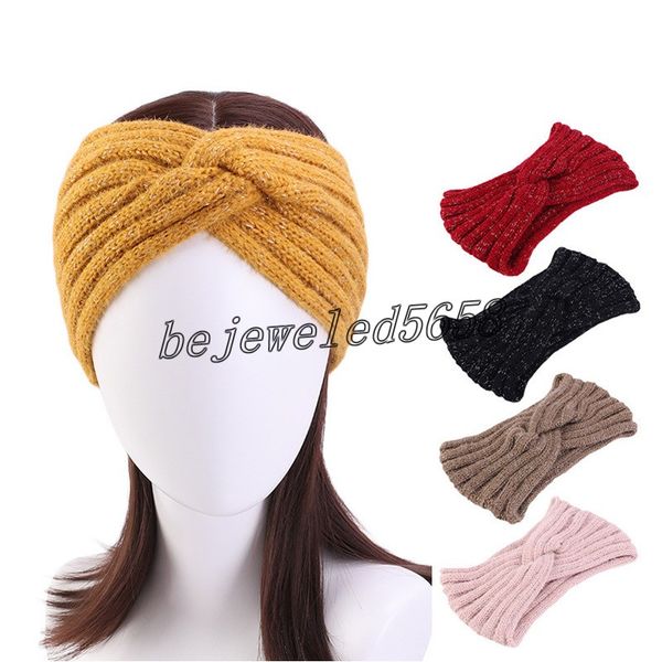 

cross headbands wool hair band bright silk rabbit fur knitted headband warm wool ear protection hairband ladies fashion accessories, Silver